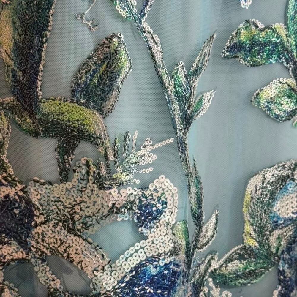 Marchesa Notte Blue Lace & Floral Sequin Embellished Midi Sheath Dress 18 NWT - Picture 15 of 16